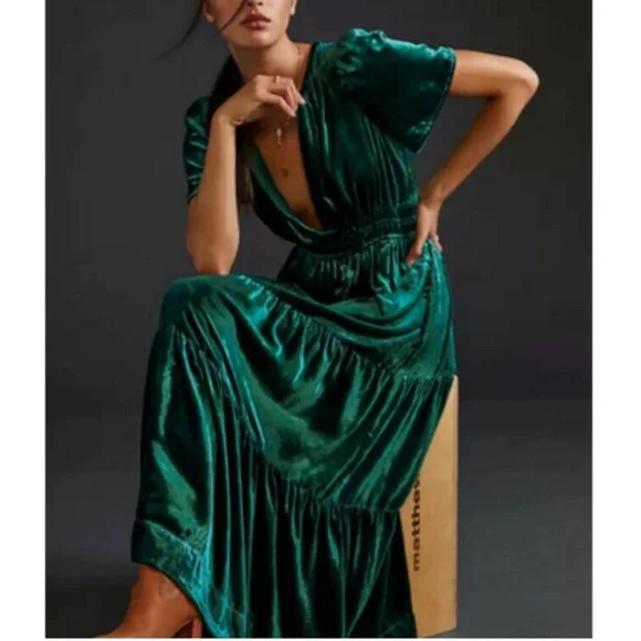 Anthropologie Somerset Velvet Edition Maxi Dress in green velvet - Picture 2 of 4